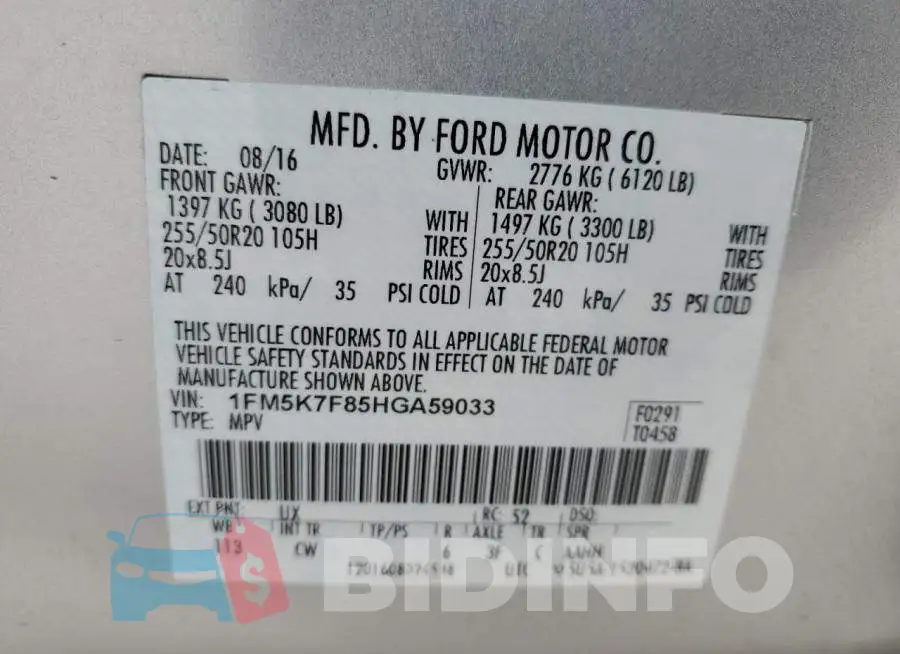 1FM5K7F85HGA59033 Photo# 13