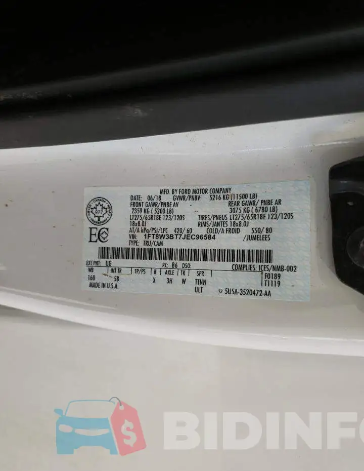 1FT8W3BT7JEC96584 Photo# 12