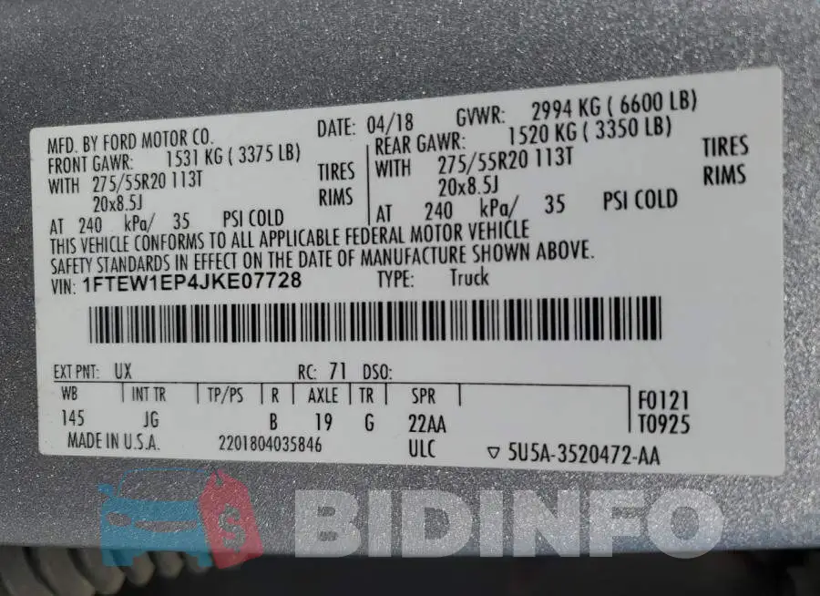 1FTEW1EP4JKE07728 Photo# 12