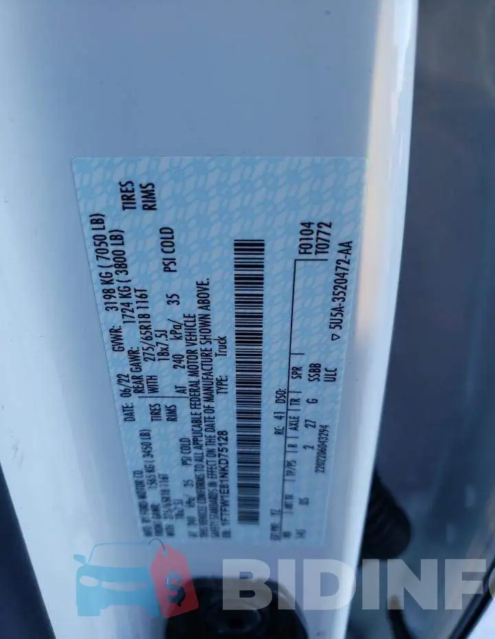 1FTFW1E81NKD75128 Photo# 12