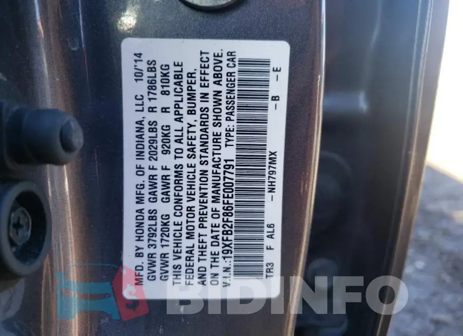 19XFB2F86FE007791 Photo# 13