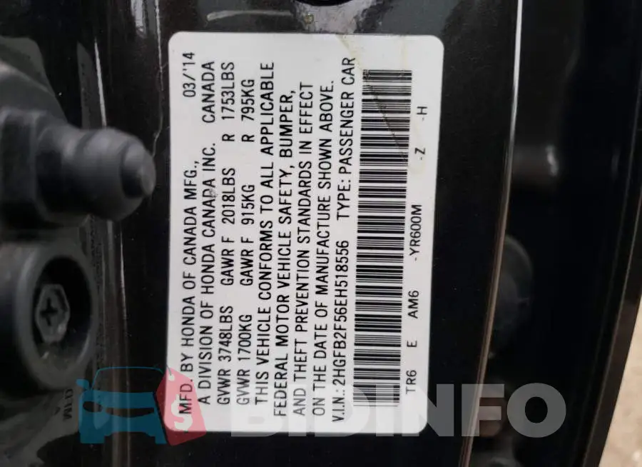 2HGFB2F56EH518556 Photo# 12