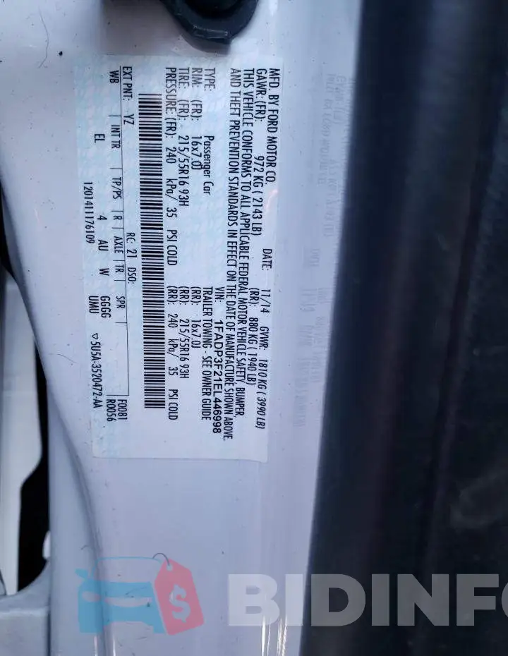 1FADP3F21EL446998 Photo# 10