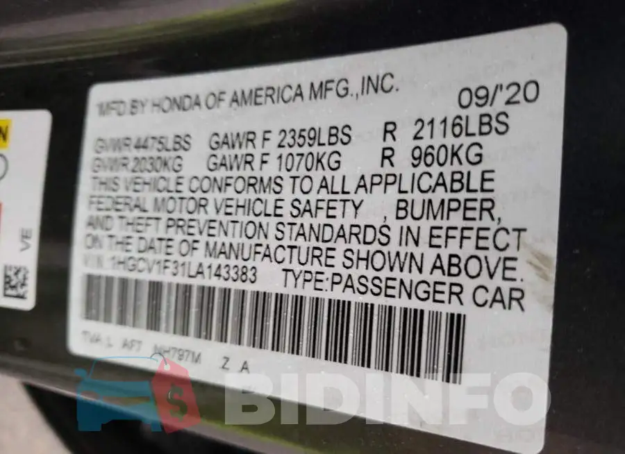 1HGCV1F31LA143383 Photo# 12