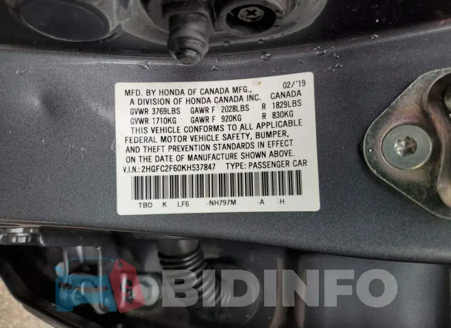 2HGFC2F60KH537847 Photo# 12