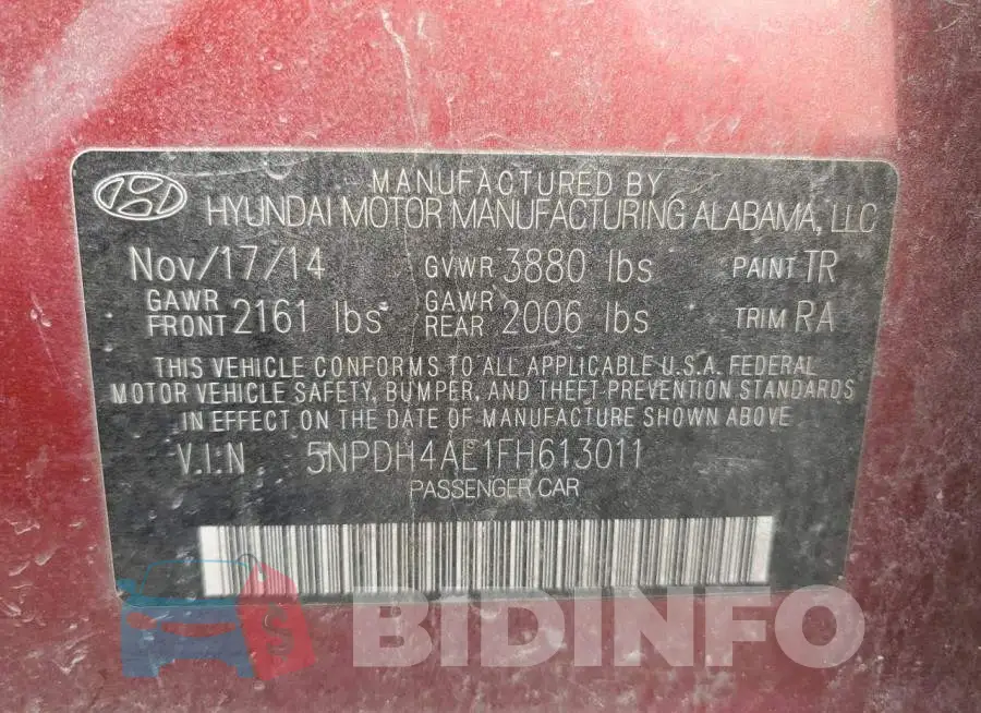 5NPDH4AE1FH613011 Photo# 12