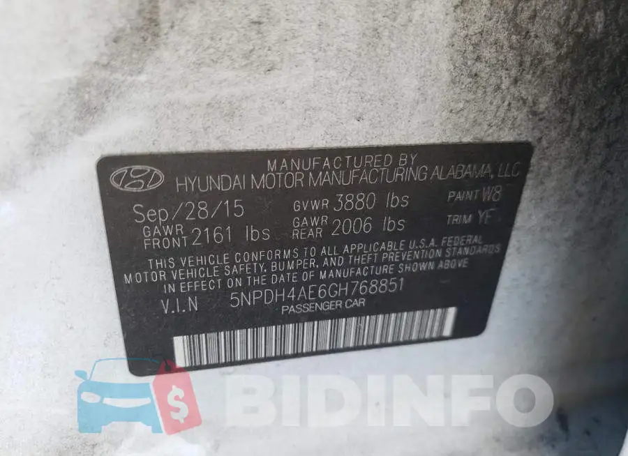 5NPDH4AE6GH768851 Photo# 13