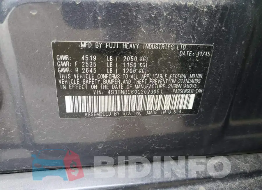 4S3BNBC60G3023051 Photo# 12