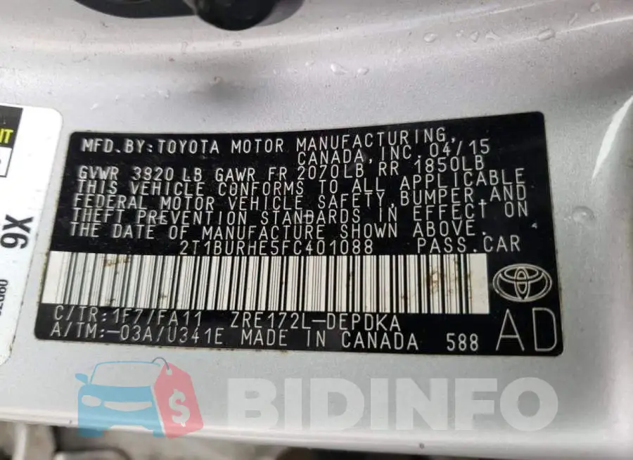 2T1BURHE5FC401088 Photo# 10