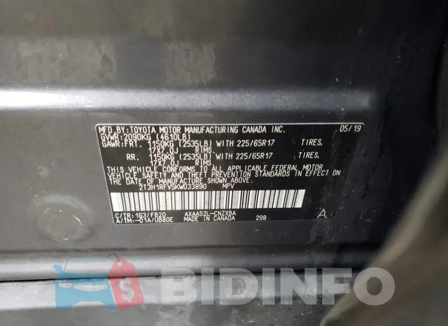 2T3H1RFV5KW033890 Photo# 13