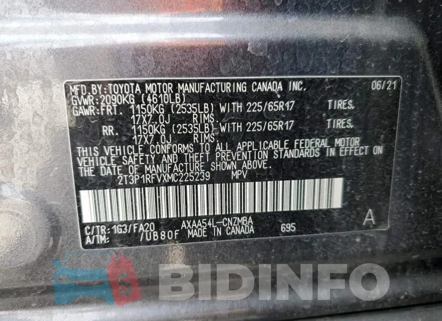 2T3P1RFVXMC225239 Photo# 12