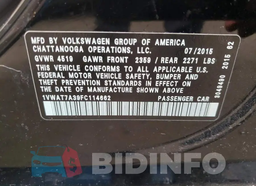 1VWAT7A39FC114662 Photo# 13