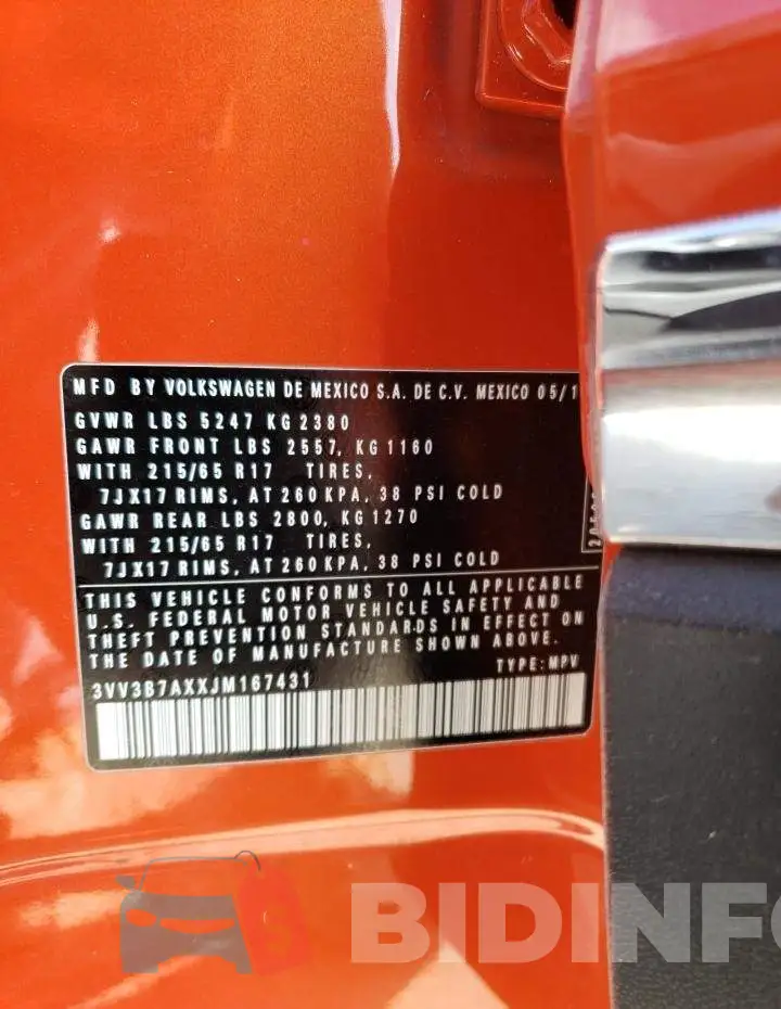3VV3B7AXXJM167431 Photo# 14