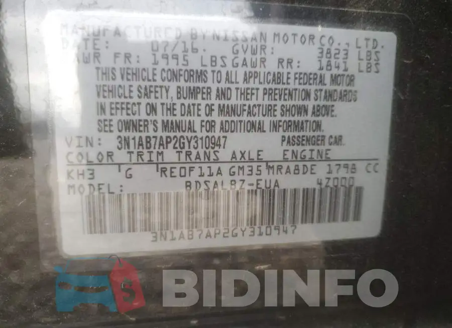 3N1AB7AP2GY310947 Photo# 13