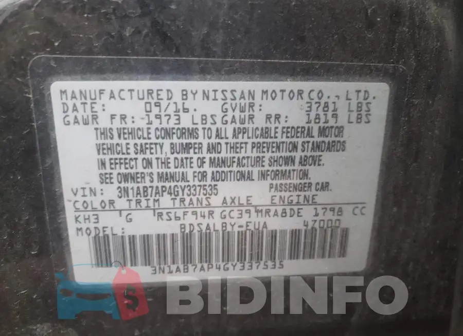3N1AB7AP4GY337535 Photo# 12