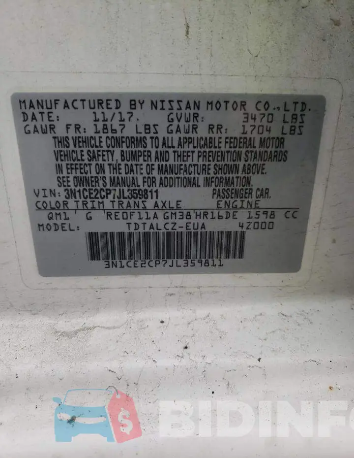 3N1CE2CP7JL359811 Photo# 13