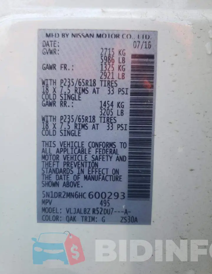 5N1DR2MN6HC600293 Photo# 13