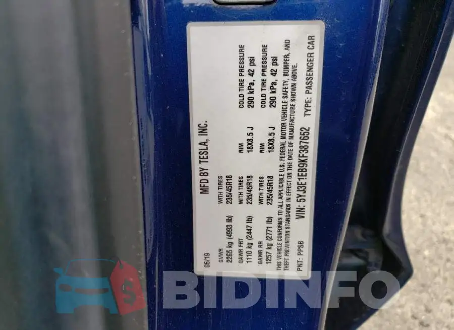 5YJ3E1EB9KF387652 Photo# 13