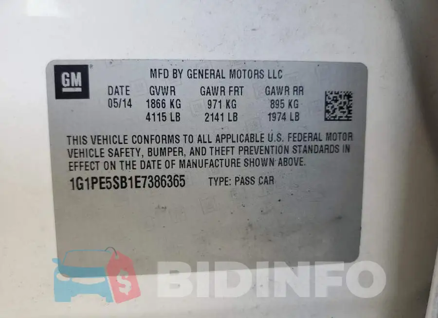 1G1PE5SB1E7386365 Photo# 12