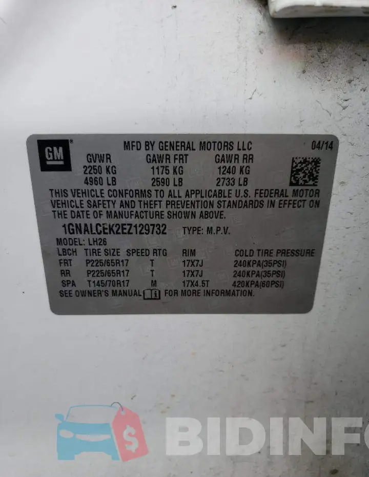 1GNALCEK2EZ129732 Photo# 13