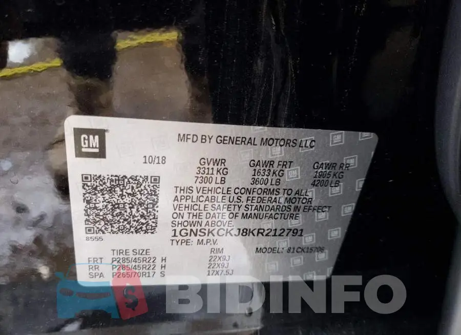 1GNSKCKJ8KR212791 Photo# 13