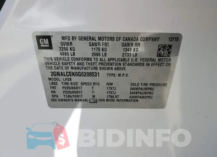 2GNALCEK6G6208531 Photo# 13