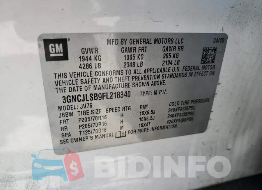 3GNCJLSB9FL218340 Photo# 13