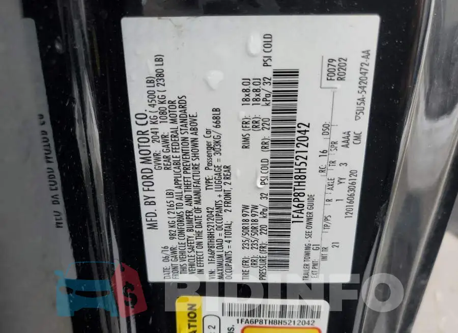 1FA6P8TH8H5212042 Photo# 12