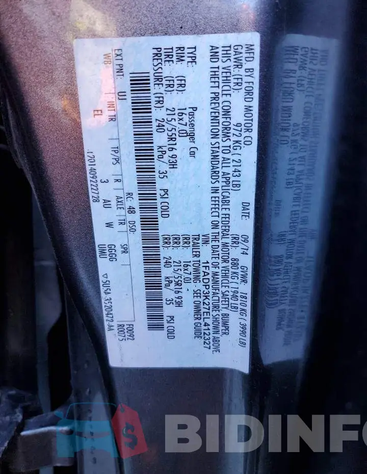 1FADP3K27EL412327 Photo# 13
