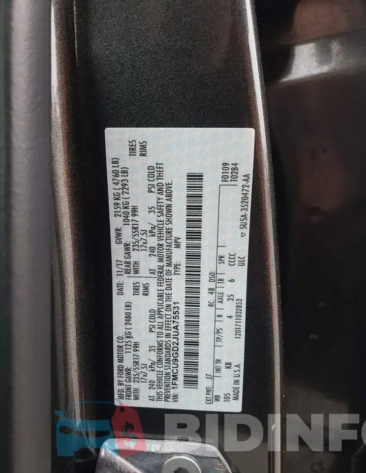 1FMCU9GD2JUA75531 Photo# 13