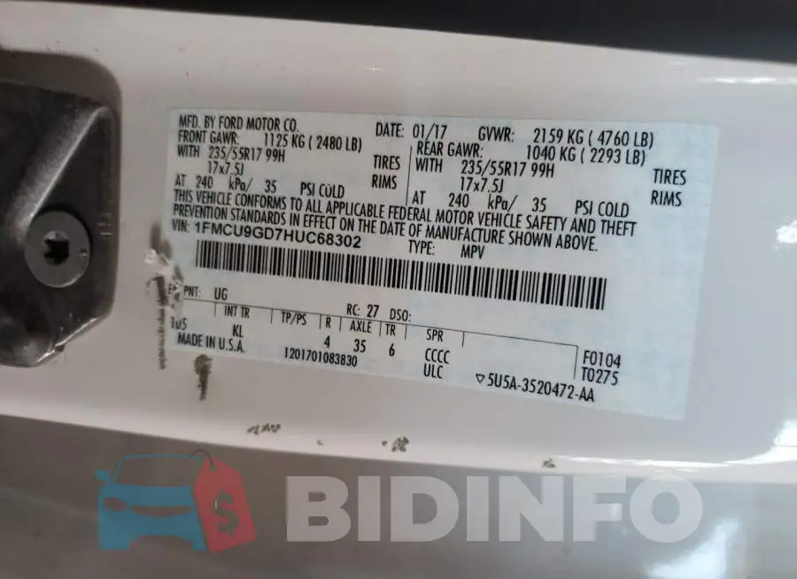 1FMCU9GD7HUC68302 Photo# 13