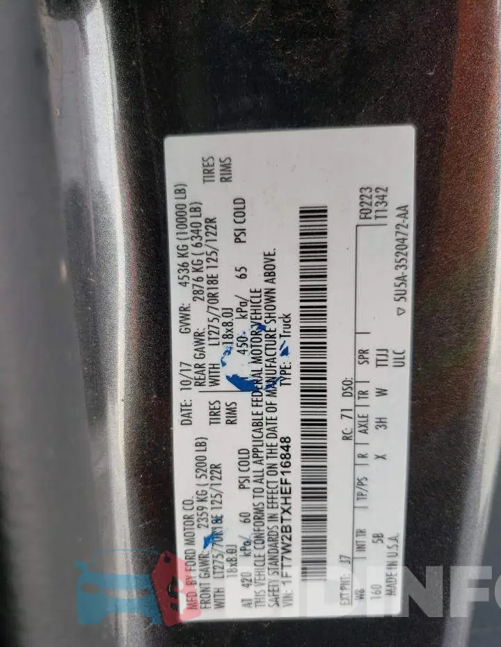 1FT7W2BTXHEF16848 Photo# 12