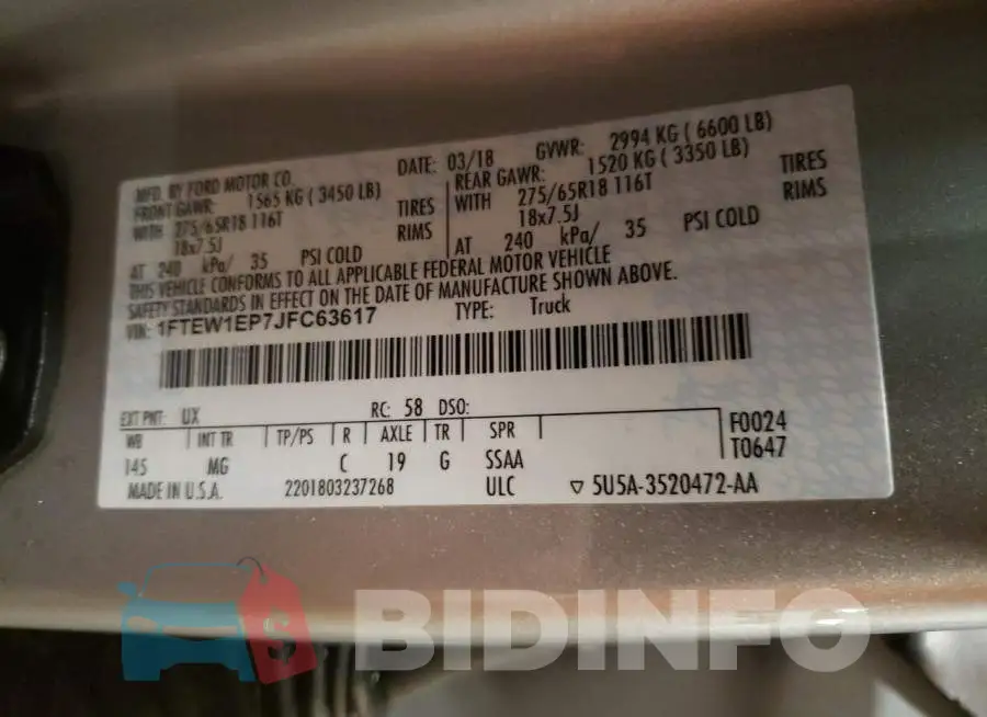 1FTEW1EP7JFC63617 Photo# 12