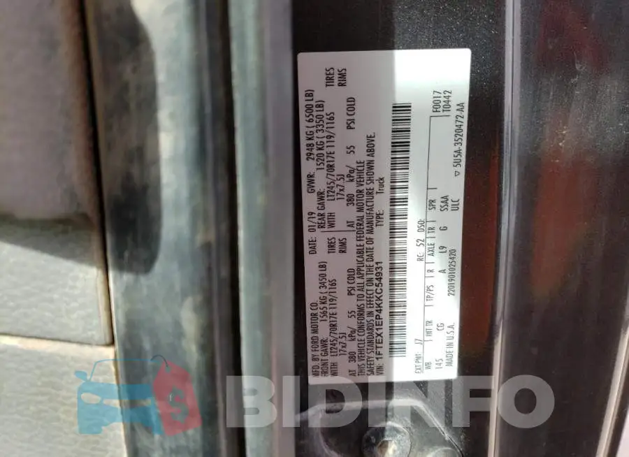 1FTEX1EP4KKC54931 Photo# 12