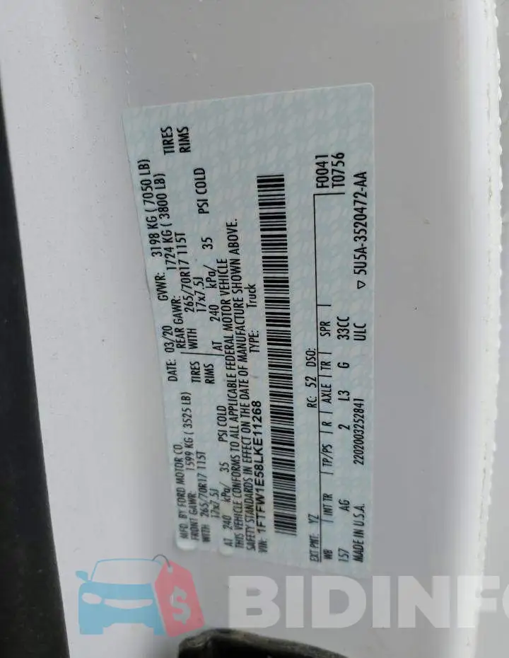 1FTFW1E58LKE11268 Photo# 10