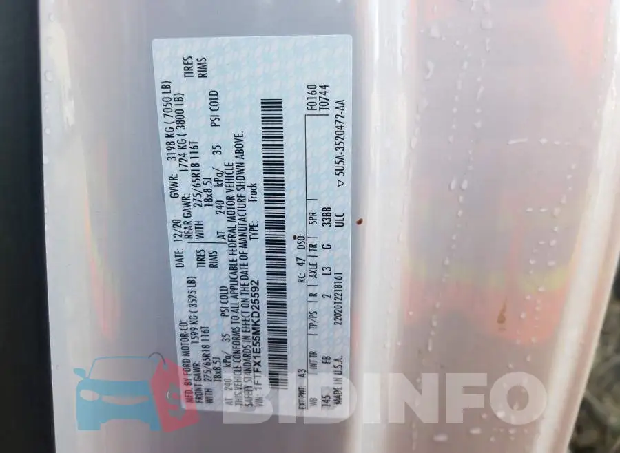 1FTFX1E55MKD25592 Photo# 10