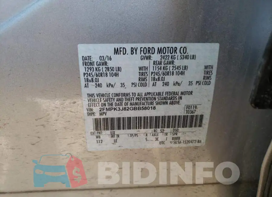 2FMPK3J82GBB58018 Photo# 12