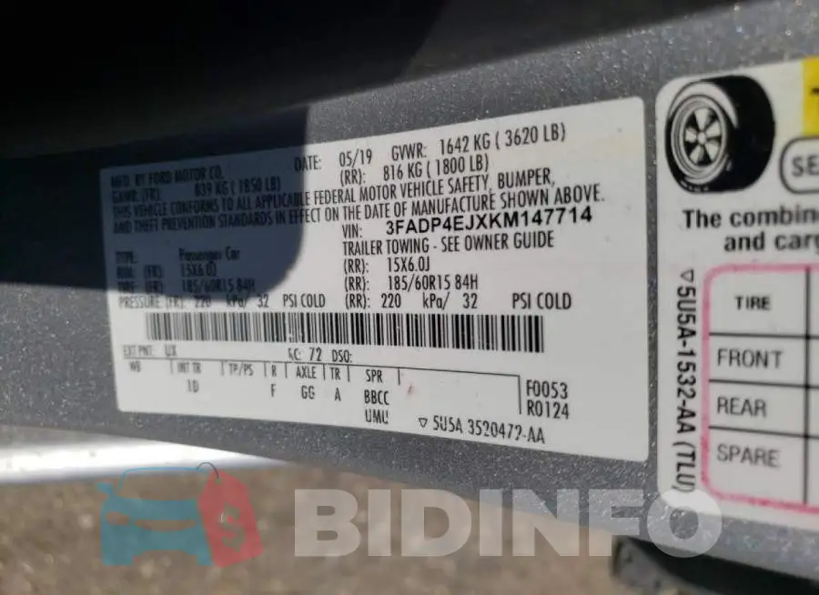 3FADP4EJXKM147714 Photo# 10