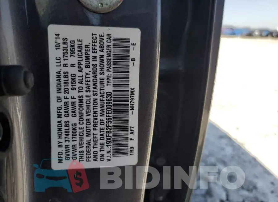 19XFB2F56FE009630 Photo# 12