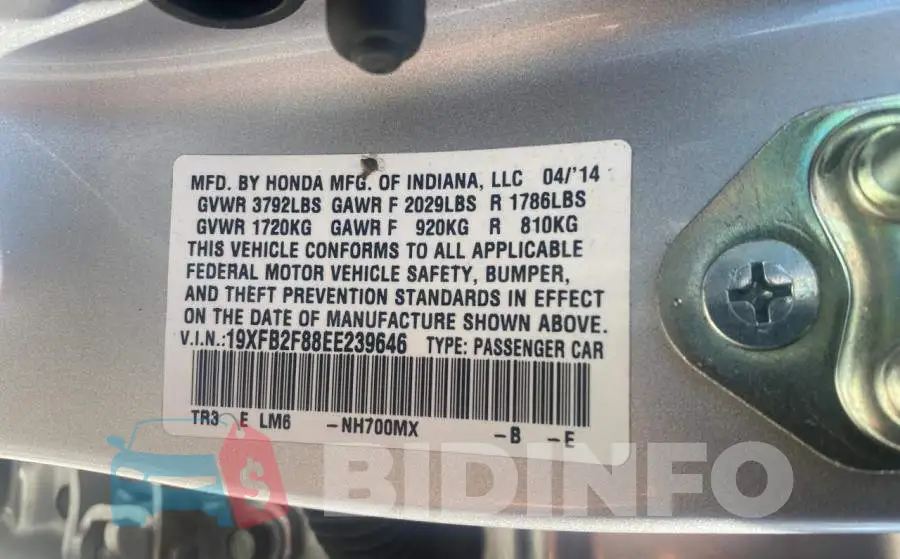 19XFB2F88EE239646 Photo# 10