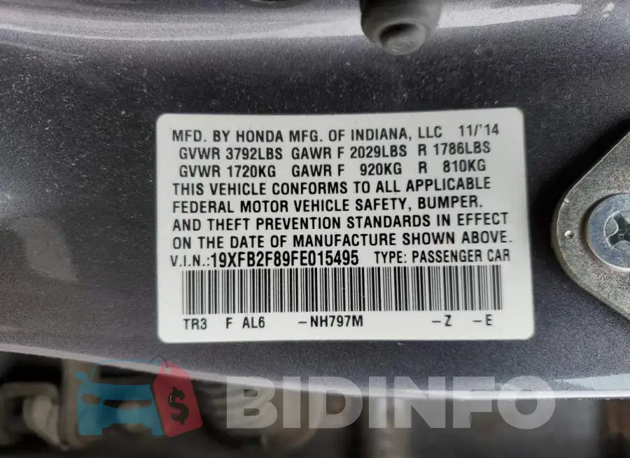 19XFB2F89FE015495 Photo# 12