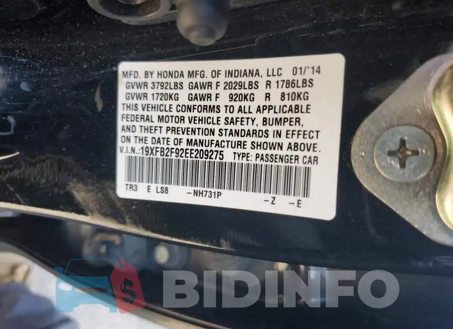 19XFB2F92EE209275 Photo# 12