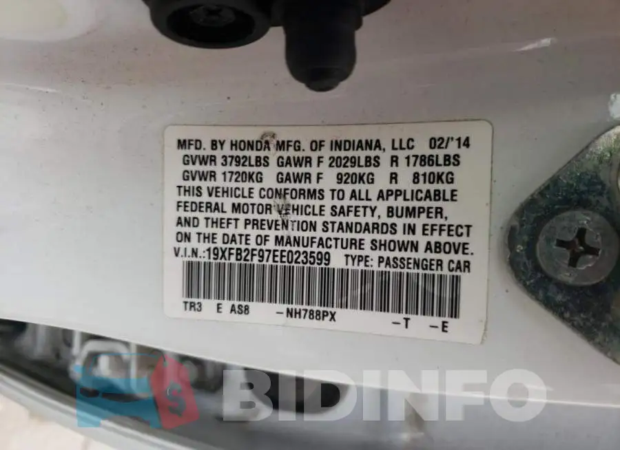 19XFB2F97EE023599 Photo# 12
