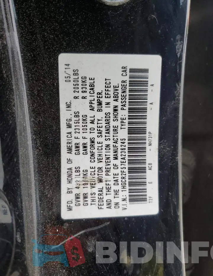 1HGCR2F57EA236245 Photo# 12