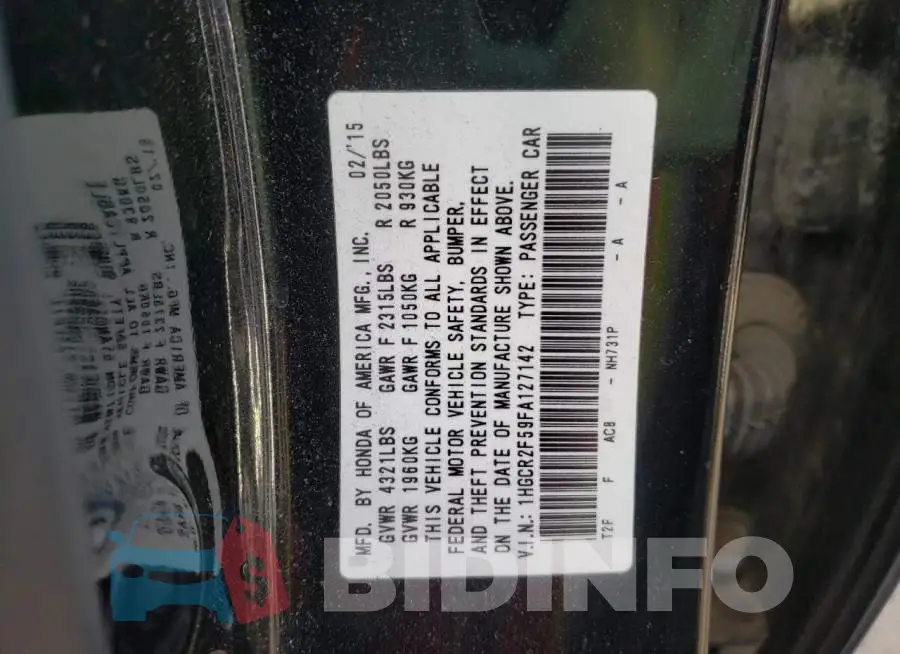 1HGCR2F59FA127142 Photo# 13