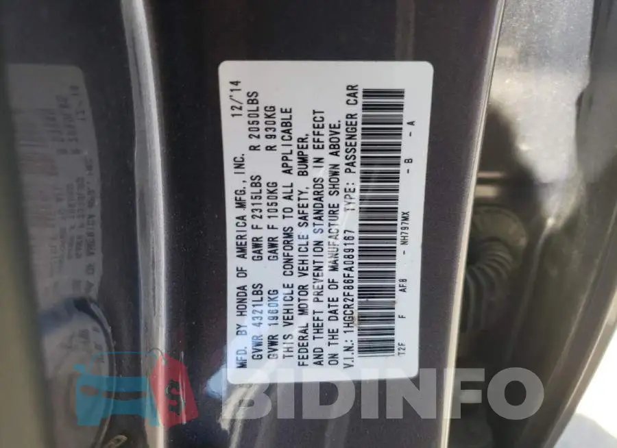 1HGCR2F86FA089167 Photo# 12