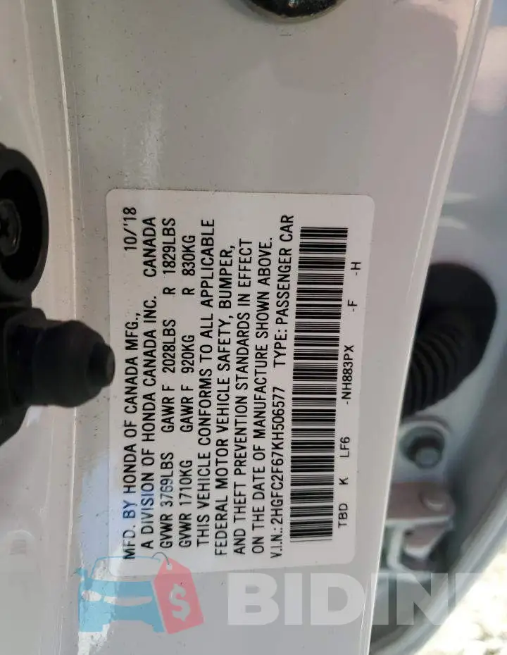 2HGFC2F67KH506577 Photo# 12