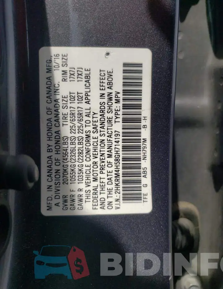2HKRM4H58GH714197 Photo# 13