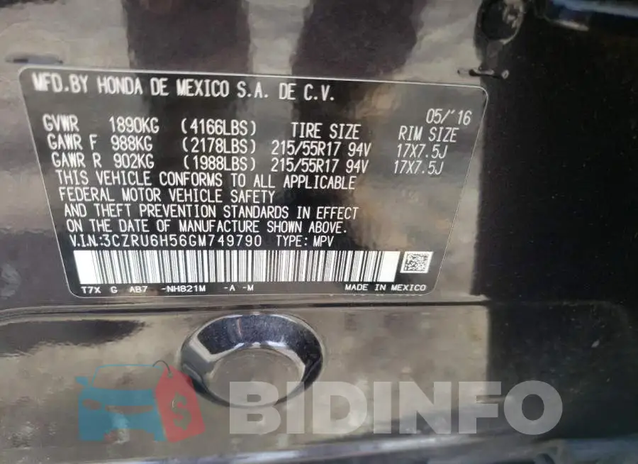 3CZRU6H56GM749790 Photo# 13