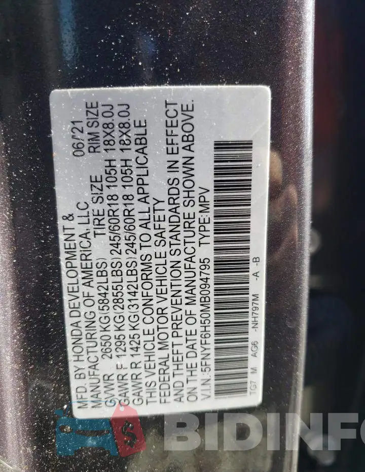 5FNYF6H50MB094795 Photo# 13